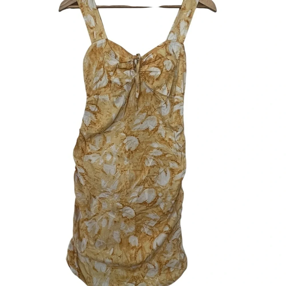 Louna Mini Dress – White & Yellow – Size Large – Perfect for Spring & Summer!